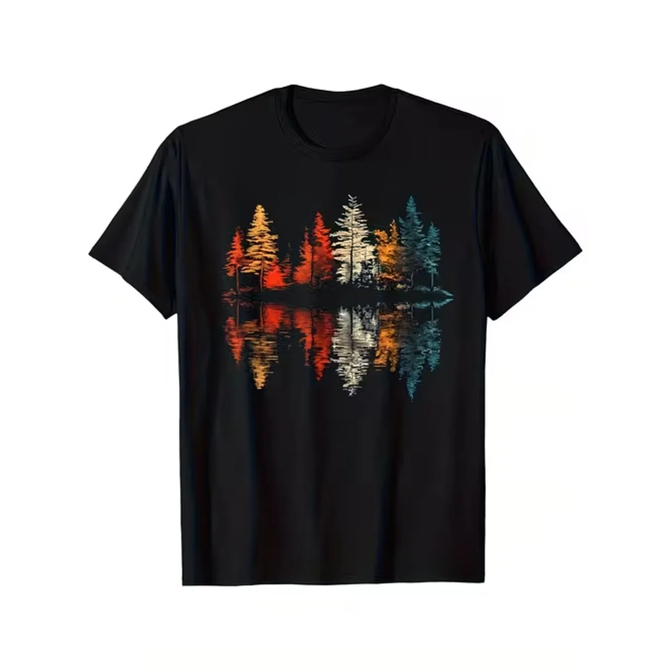 Outdoor Camping Activities - Mens Retro Reflection Print T Shirt