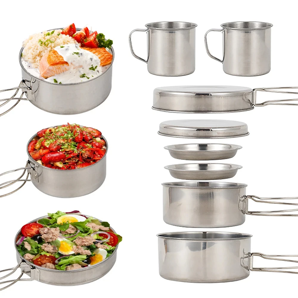 8pcs/Set Camping Cookware Mess - đánh giá và giá Outdoor Camping Kitchen Set